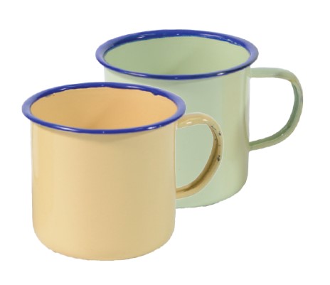 Enamel Coloured Mugs - 8cm - Cream / Green