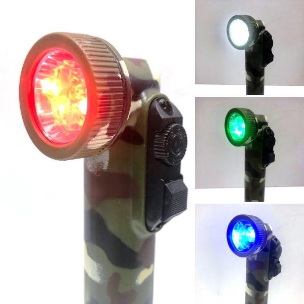 OUTBACK Military Style GI Angle Head Torch – 3 Color Lenses (Inc Green) – LED, 2D