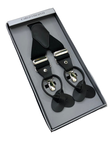 Carlo Visconti - Dual Clip & Button Suspenders - White / Black