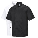 Portwest - C734 - Kent Short Sleeve Chef Jacket - White / Black