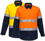 Portwest - MA801 - Hi-Vis Two Tone Lightweight Long Sleeve Shirt with Tape - Yellow/Navy - Orange/Navy