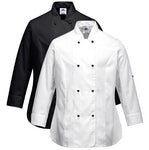 Portwest - C834 Somerset Long Sleeve Chef Jacket - White - Black - Surplus City