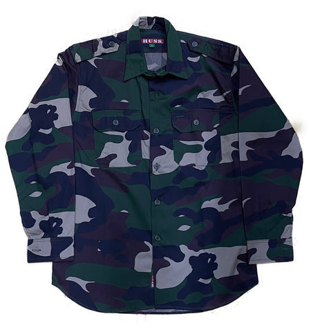 HUSS - Woodland Camouflage Long Sleeve Button Up Combat Shirt